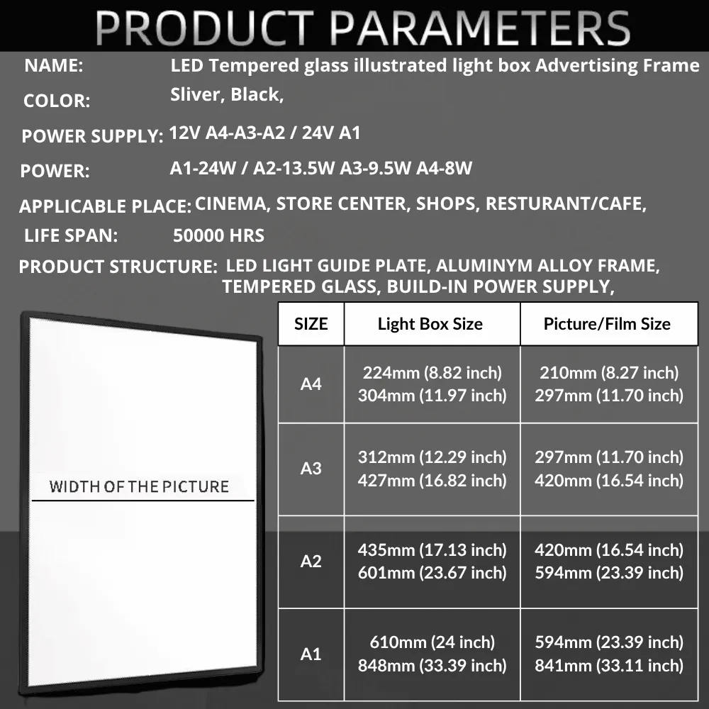 LED Lightbox illustrated Poster Frames (Wall & Table Mounted)